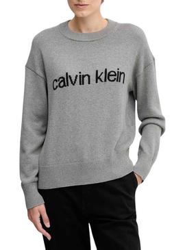 Camisola Calvin Klein Cotton Graphic cinzenta para mulher.