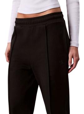 Calças Calvin Klein Jeans Archive Logo French Terry negras para mulher.