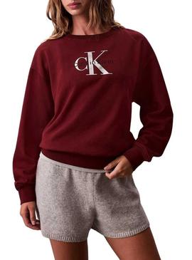 Moletom Calvin Klein Monólogo French Terry vinho para mulher.