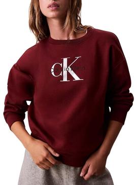 Moletom Calvin Klein Monólogo French Terry vinho para mulher.