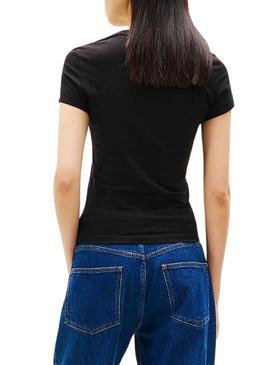 Camiseta Tommy Jeans Bling Linear preto para mulheres.