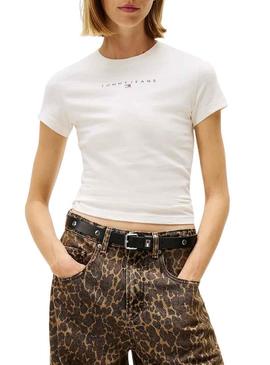 Camiseta Tommy Jeans Bling Linear branca para mulher.