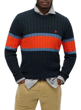 Camisola Superdry Cotton Stripe Cable marinho para homem