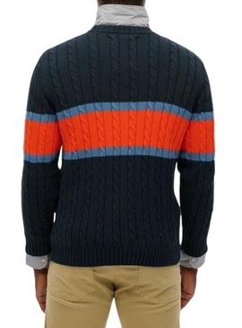 Camisola Superdry Cotton Stripe Cable marinho para homem