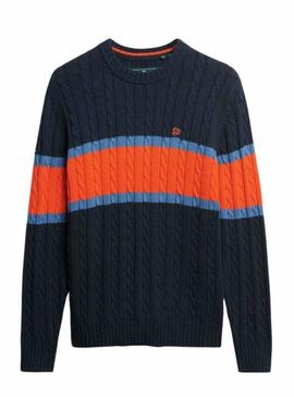 Camisola Superdry Cotton Stripe Cable marinho para homem
