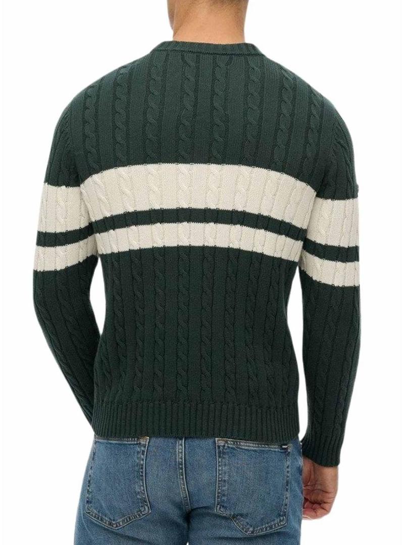 Camisola Superdry Cotton Stripe Cable verde para homem.