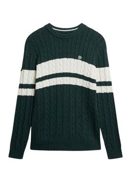 Camisola Superdry Cotton Stripe Cable verde para homem.