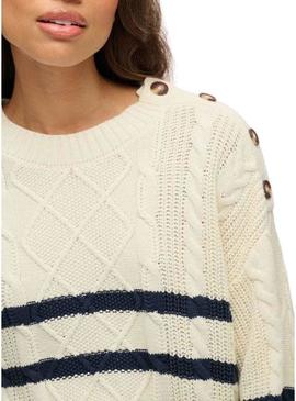 Camisola Superdry Cable bege para mulher.