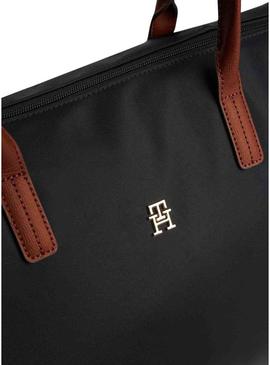 Bolsa Tommy Hilfiger maxi tote nylon preta para mulher.