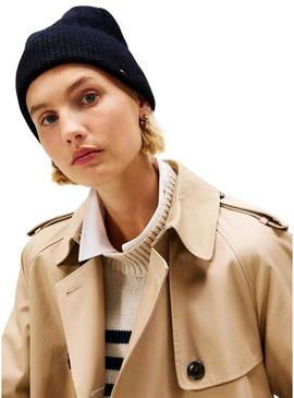 Touca de lã Tommy Hilfiger Fluffy azul marinho para mulher.
