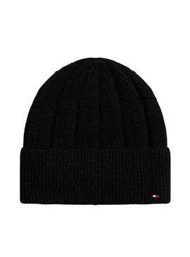 Touca de lã Tommy Hilfiger Fluffy preta para mulher