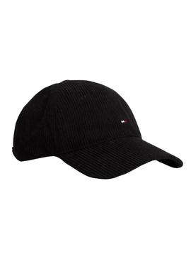 Boné Tommy Hilfiger Flag em veludo cotelê preto para homem.
