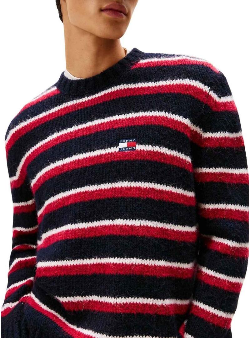 Camisa Tommy Jeans Stripe vermelha e azul para homem.