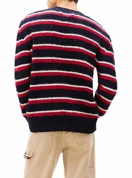 Camisa Tommy Jeans Stripe vermelha e azul para homem.