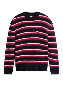 Camisa Tommy Jeans Stripe vermelha e azul para homem.