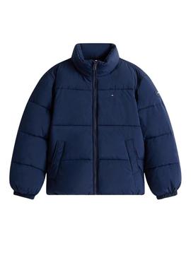 Jaqueta acolchoada Tommy Hilfiger Flag azul marinho para meninos e meninas.