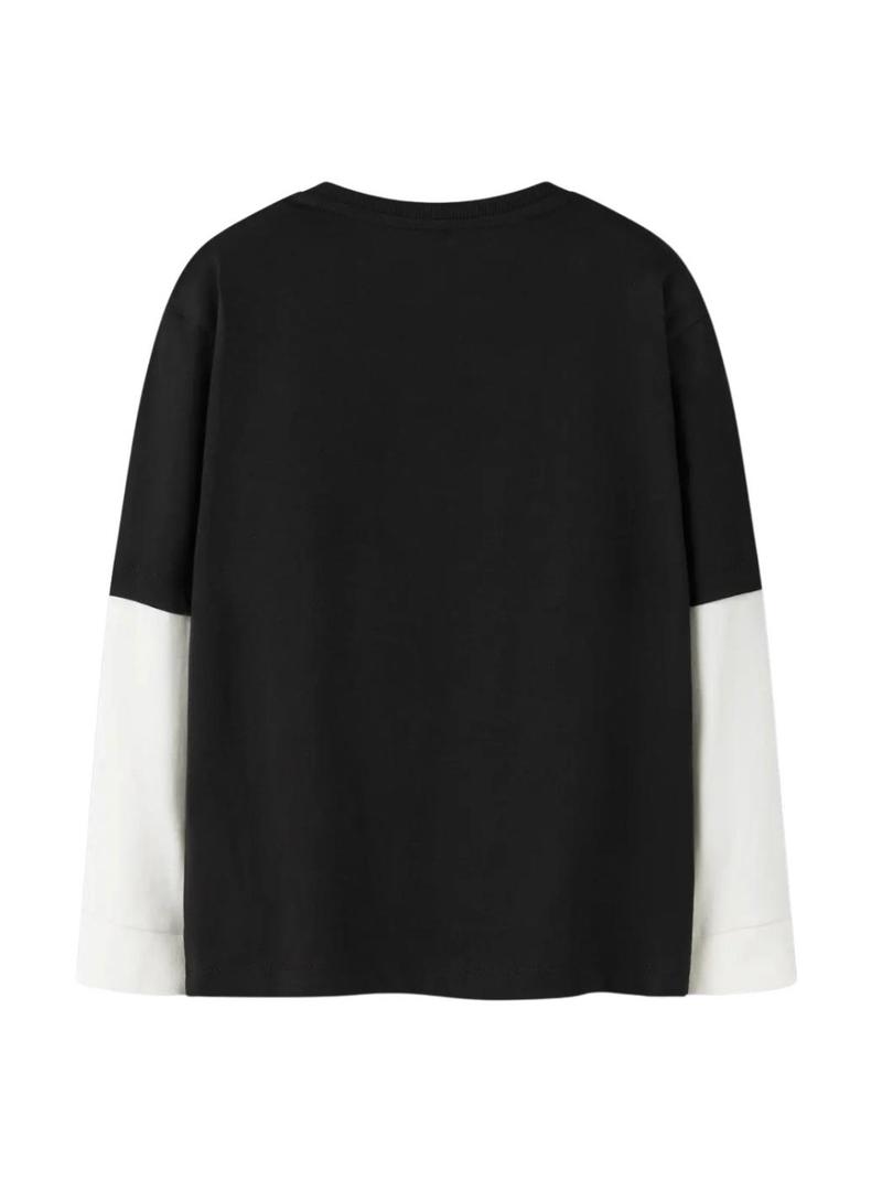 Camiseta Name It Robin preta e branca para criança.