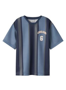 Camiseta Name It Bibile azul e cinza para menino.