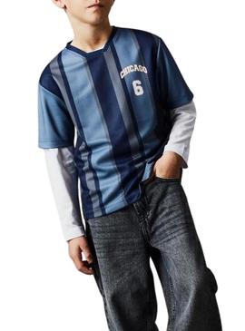 Camiseta Name It Bibile azul e cinza para menino.