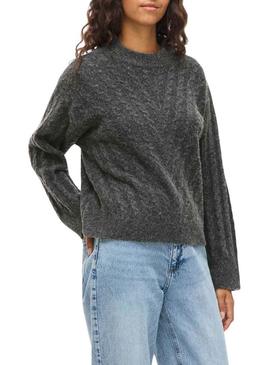 Camisola Vila Virelli cinza de malha para mulher.