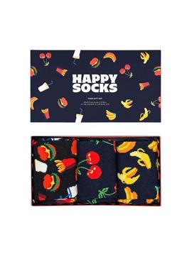 Conjunto de presentes Happy Socks três pares para mulher e homem.