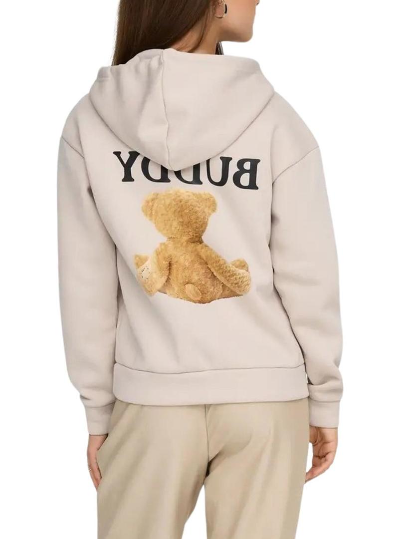 Moletom Only Ricky bege com capuz para mulher.