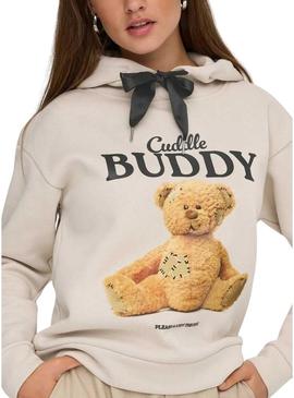 Moletom Only Ricky bege com capuz para mulher.