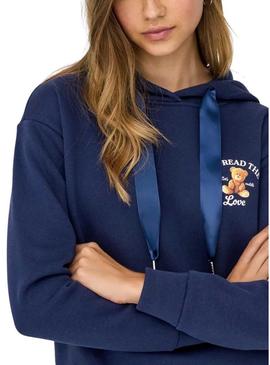 Moletom Only Ricky azul com capuz para mulher.