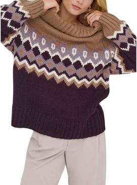 Camisola Only Rock Jacquard tostado para mulher.