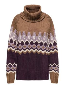 Camisola Only Rock Jacquard tostado para mulher.