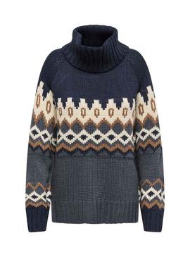 Camisola de malha Jacquard azul exclusiva para mulher.