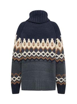 Camisola de malha Jacquard azul exclusiva para mulher.