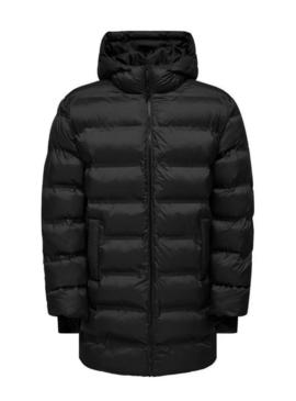 Casaco acolchoado Only and Sons Union com capuz preto para homem.