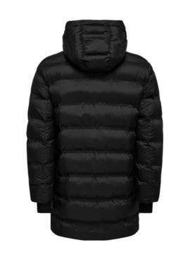 Casaco acolchoado Only and Sons Union com capuz preto para homem.