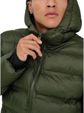 Casaco acolchoado com capuz verde Only and Sons Union para homem.