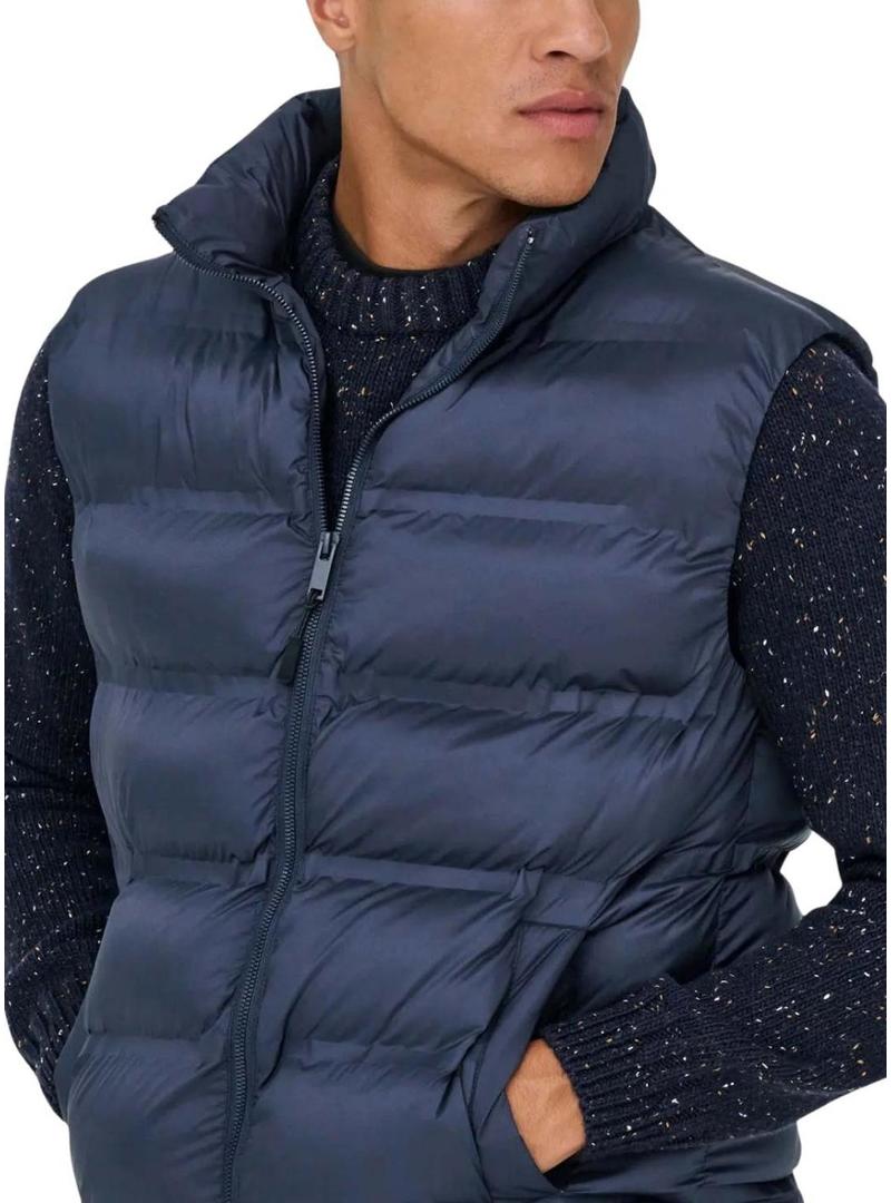 Colete acolchoado marinho Only and Sons Union para homem.