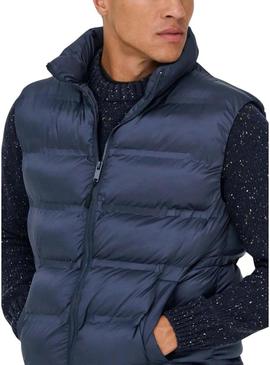 Colete acolchoado marinho Only and Sons Union para homem.