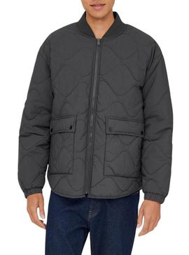 Casaco Only and Sons Wren acolchoado cinzento para homem