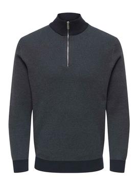 Camisola Only and Sons Philip marinho com fecho para homem.