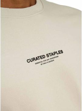 Moletom Only and Sons Curated Crew bege para homem.