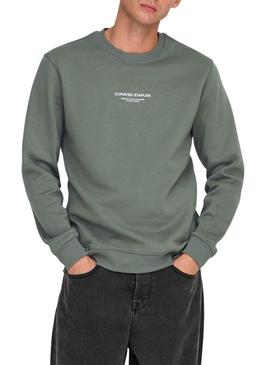 Moletom Only and Sons Curated Crew verde para homem.