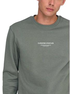 Moletom Only and Sons Curated Crew verde para homem.