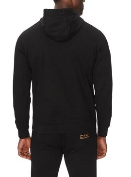 Moletom Emporio Armani EA7 com capuz preto e dourado para homem.