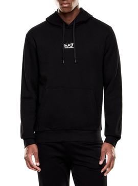 Moletom Emporio Armani EA7 preto com capuz e logo para homem.