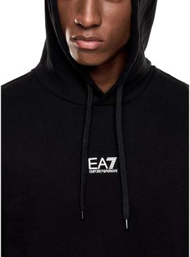 Moletom Emporio Armani EA7 preto com capuz e logo para homem.