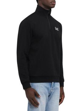 Moletom Emporio Armani EA7 com zíper no pescoço preto para homem