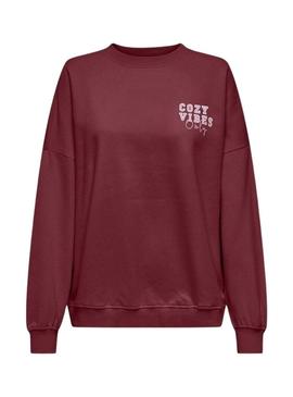 Moletom Only Bila estampado urso bordô para mulher.