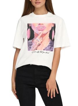 Camiseta Only Siff branca com lantejoulas para mulher.