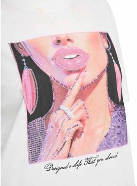 Camiseta Only Siff branca com lantejoulas para mulher.
