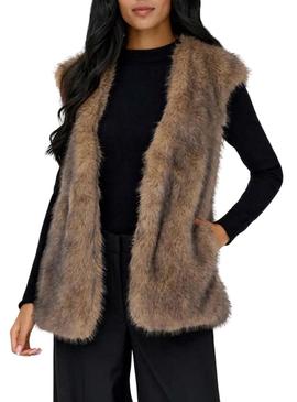 Colete Only Dawn de pele sintético tostado para mulher